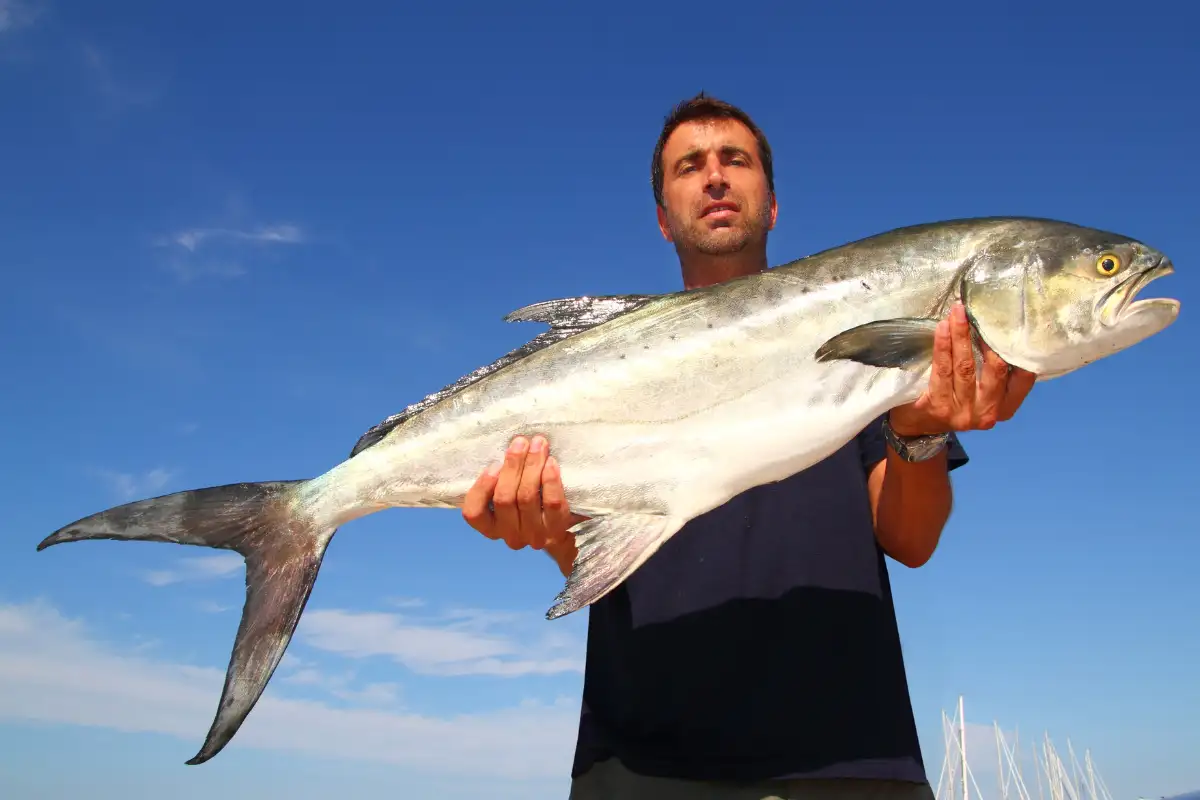 Angler holding a large silver garrick caught fishing on the Wild Coast, South Africa
