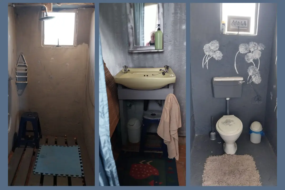 Shower, basin and toilet facilities at the Hiking Shack, a budget stopover on the Wild Coast South Africa