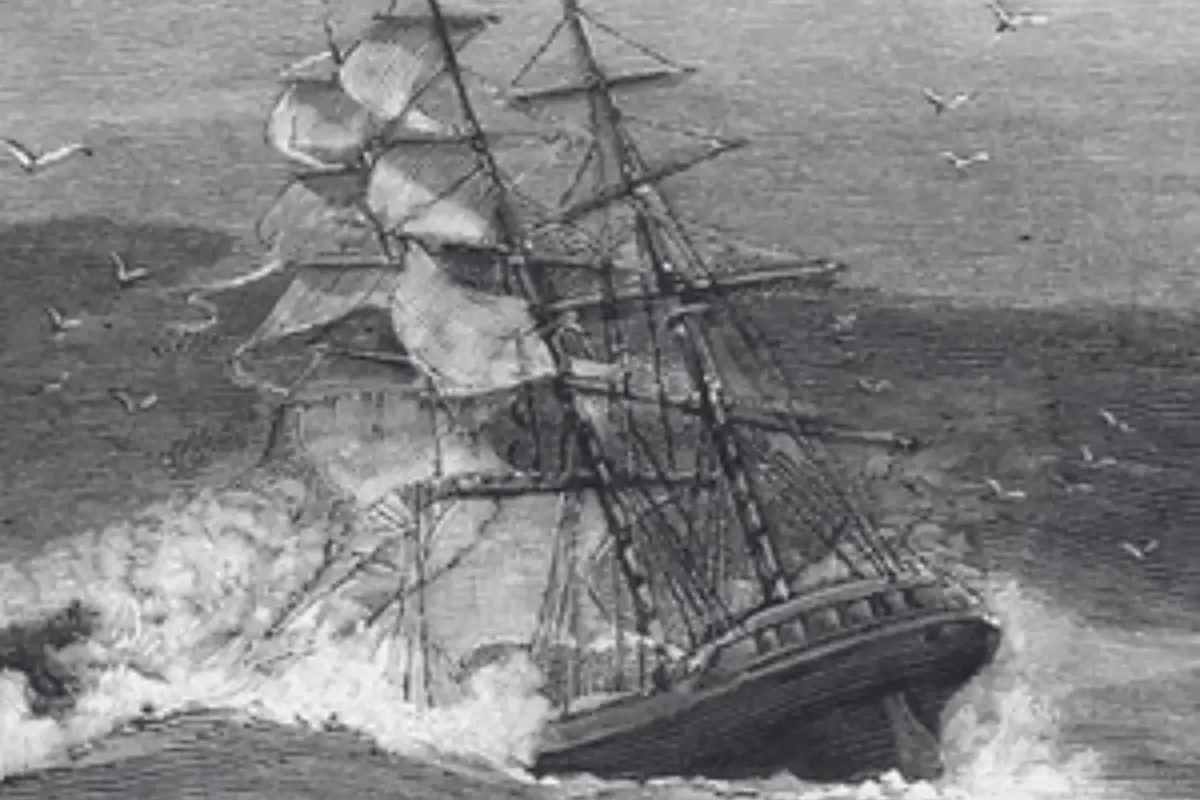 Historical engraving of a Portuguese galleon sinking in stormy seas off the Wild Coast of South Africa