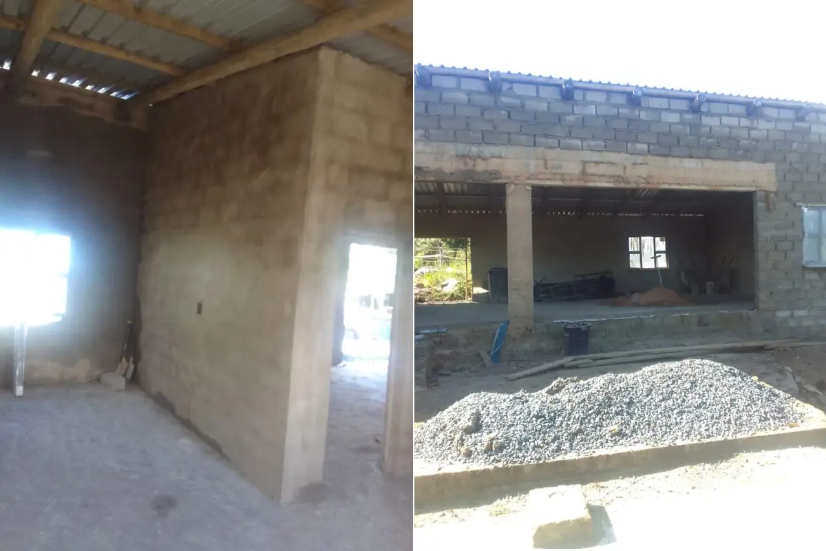 Community rebuild of Mtentu Lodge Wild Coast showing new stone block walls and gravel foundation