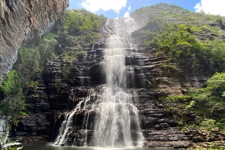 Swallowtail Falls plunging in twin cascades down a sheer cliff face near the Mtentu River on the Wild Coast